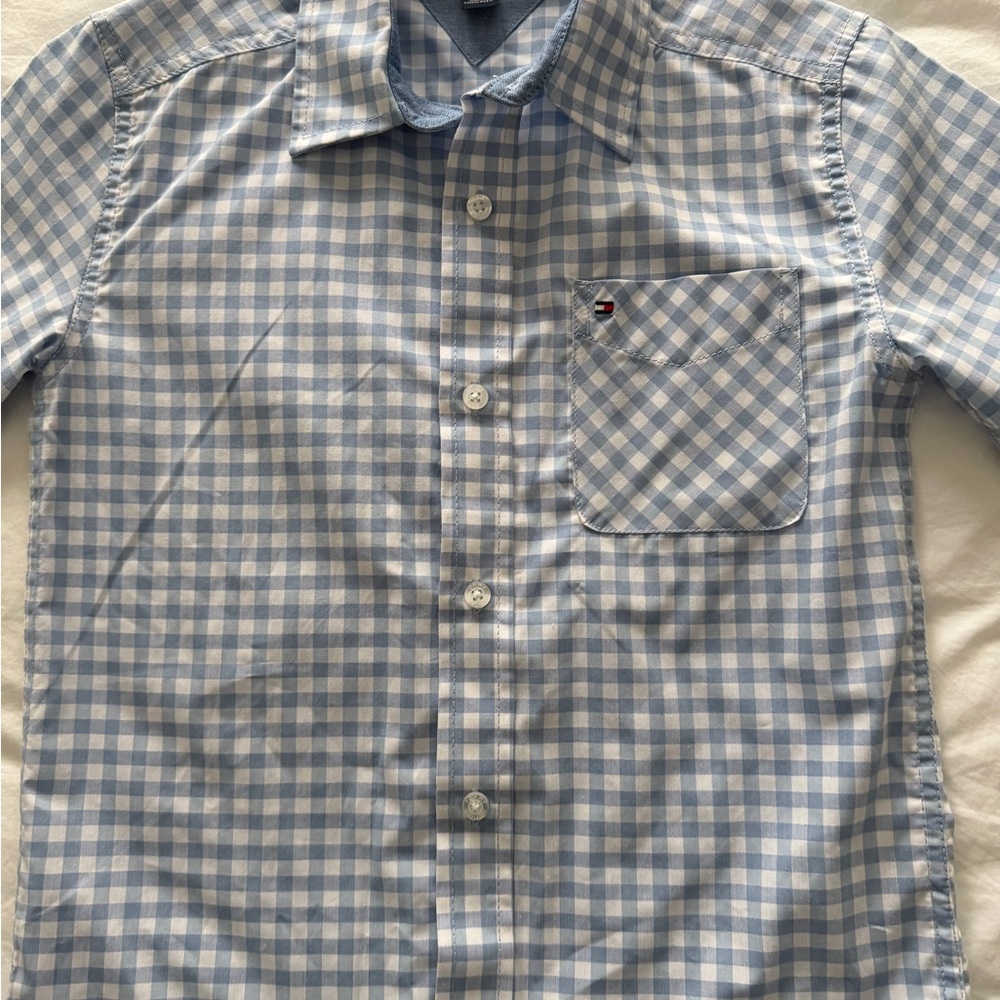 Tommy Hilfiger Light Blue Gingham Button-Down short sleeve Shirt. Bundle & save!